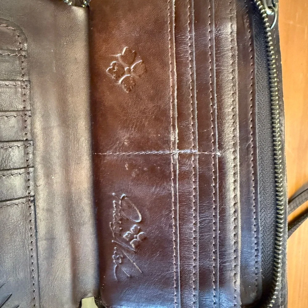 Patricia Nash Brown Metallic Wallet Purse Crossbody Brown Leather Minimalist